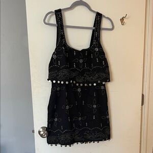 Free People Black Mini Dress with White Accents